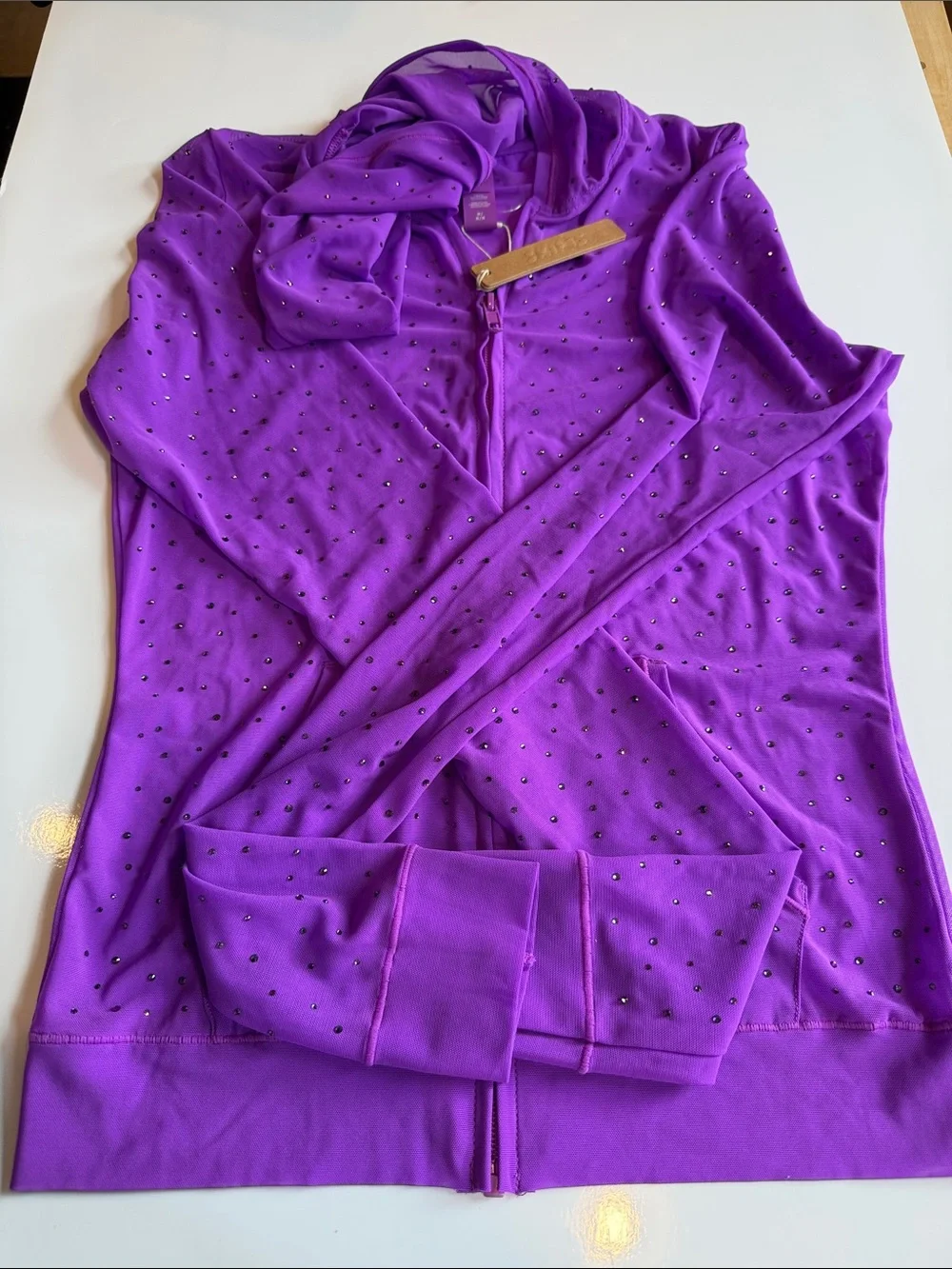 NWT 3 Piece Mesh Rhinestone Swim Cover Up Dress Top and Hooded Jacket Size M